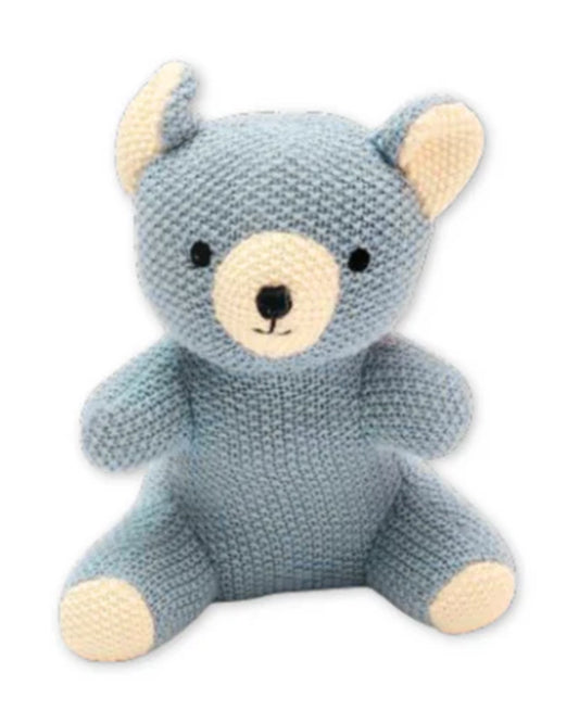 Bambini Sterling Blue Harry Bear Knitted Soft Toy-Improves Tactile Stimulation-Plush Cuddly Toy For Newborn