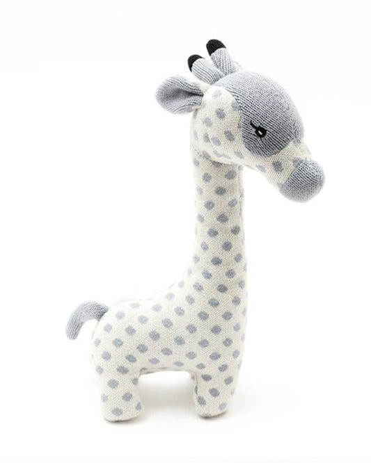 Bambini Baby Blue Spotty Giraffe Knitted Soft Toy-Improves Tactile Stimulation-Plush Cuddly Toy For Newborn