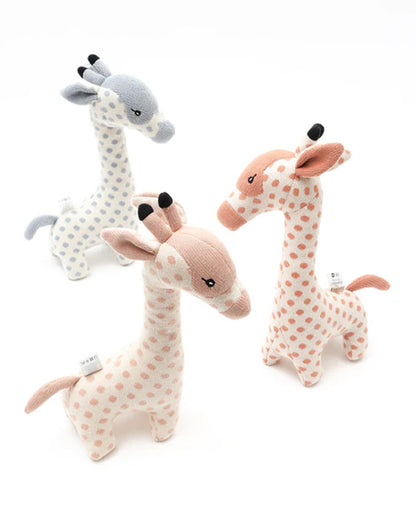 Bambini Baby Blue Spotty Giraffe Knitted Soft Toy-Improves Tactile Stimulation-Plush Cuddly Toy For Newborn