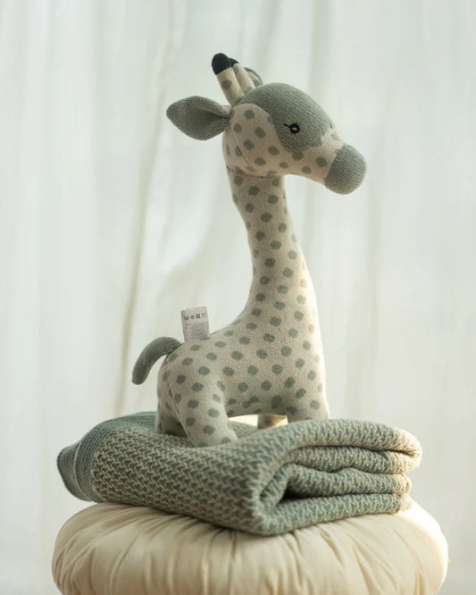 Bambini Baby Blue Spotty Giraffe Knitted Soft Toy-Improves Tactile Stimulation-Plush Cuddly Toy For Newborn