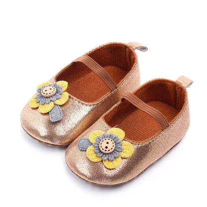 NINO BELLO Golden Sunflower Applique Slip On Sandals For Infants