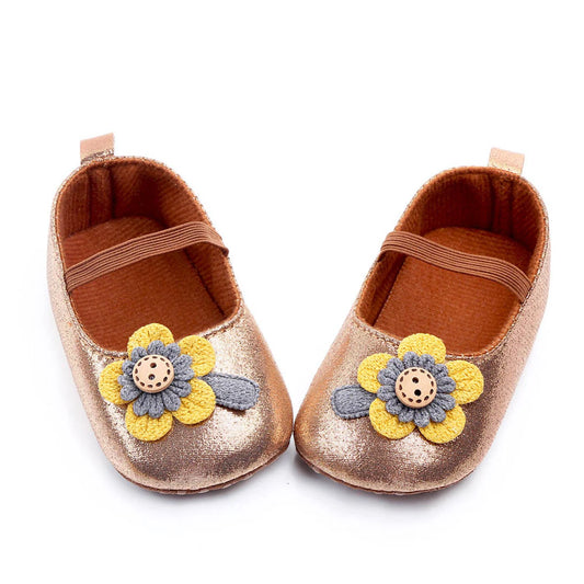 NINO BELLO Golden Sunflower Applique Slip On Sandals For Infants