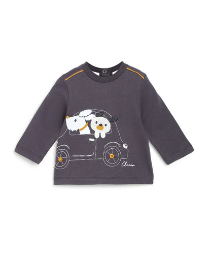 Chicco Dark Grey T-shirt-Printed-Cotton-For Infants