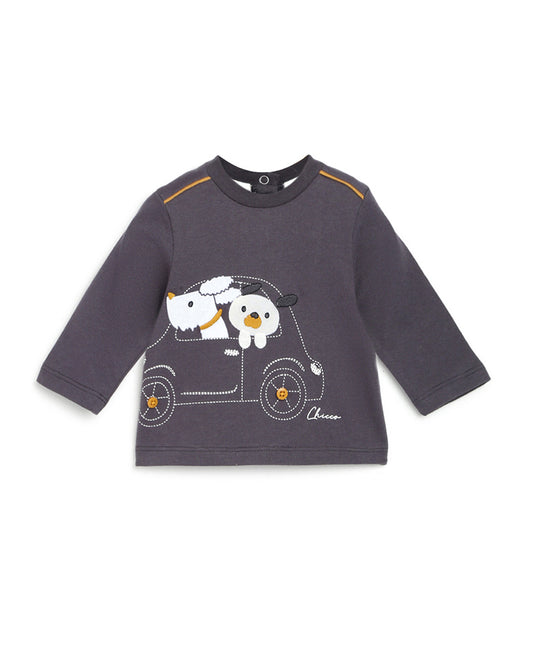Chicco Dark Grey T-shirt-Printed-Cotton-For Infants