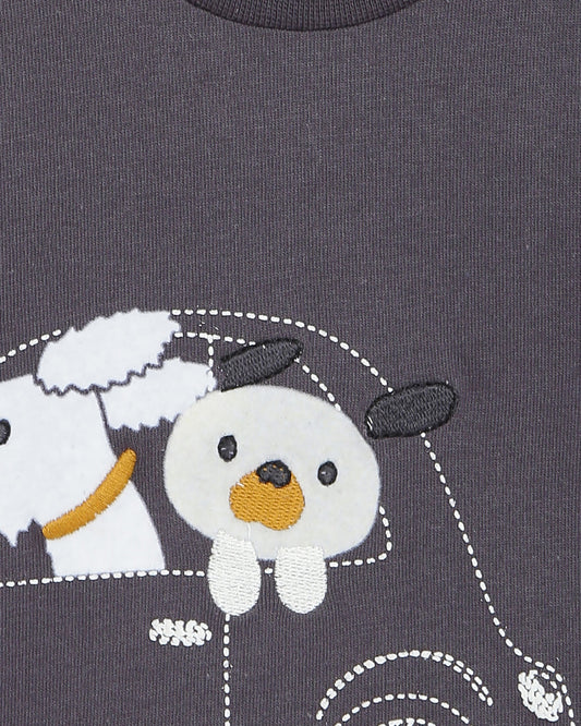 Chicco Dark Grey T-shirt-Printed-Cotton-For Infants