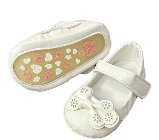 NINO BELLO White Bow Velcro Bellies For Infants