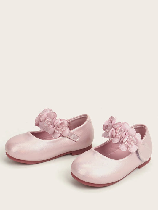 NINO BELLO Pink Flower Applique Velcro Bellies For Infants