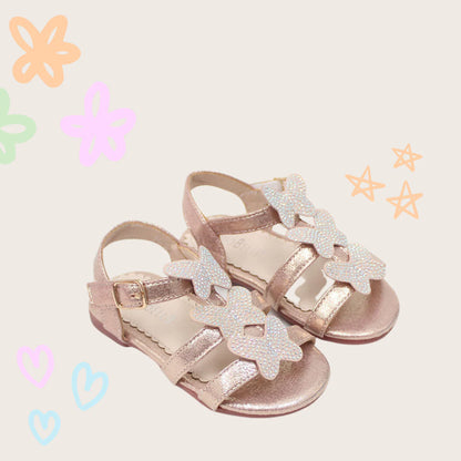 NINO BELLO Rose Gold Butterfly Velcro Sandals For Infants