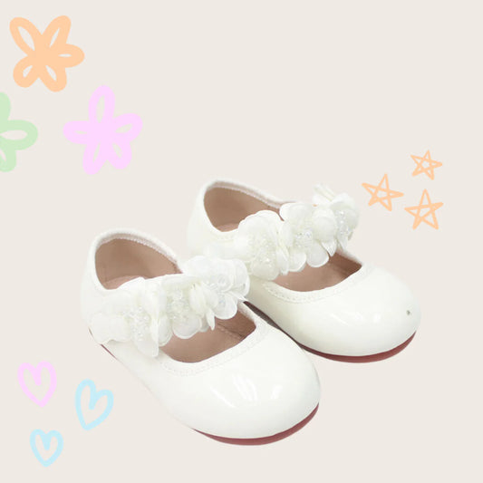 NINO BELLO White Flower Applique Velcro Bellies For Infants