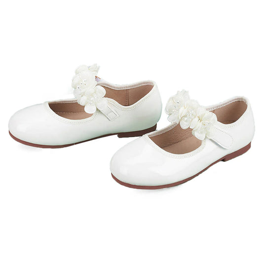 NINO BELLO White Flower Applique Velcro Bellies For Infants