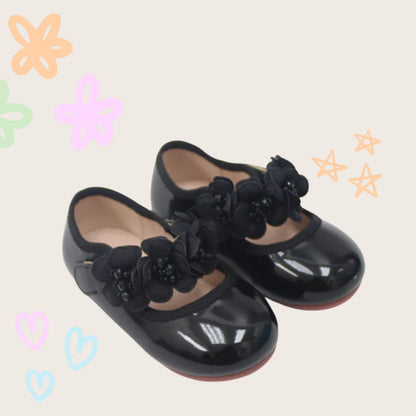 NINO BELLO Black Flower Applique Velcro Bellies For Infants