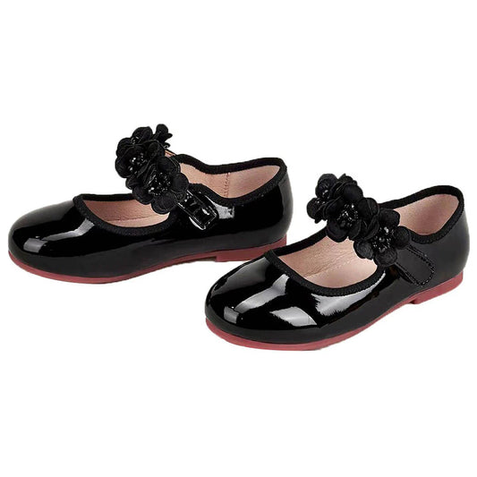 NINO BELLO Black Flower Applique Velcro Bellies For Infants