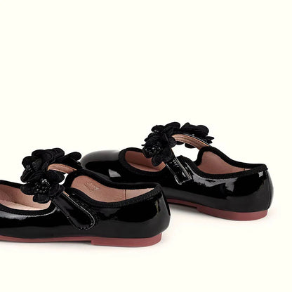 NINO BELLO Black Flower Applique Velcro Bellies For Infants