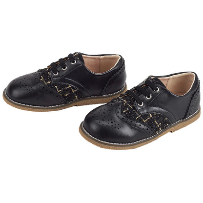 NINO BELLO Black Brogue Slip On Shoes For Infants