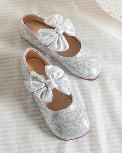 NINO BELLO Shiny Silver Bow Velcro Bellies For Infants