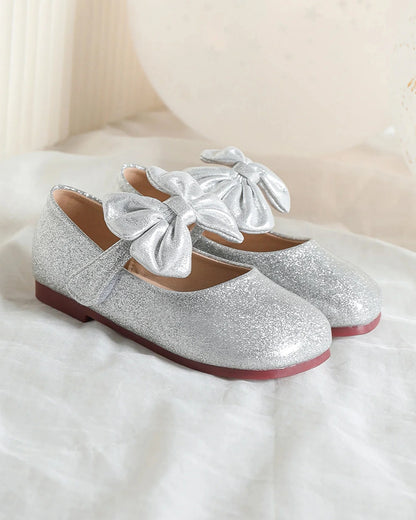 NINO BELLO Shiny Silver Bow Velcro Bellies For Infants