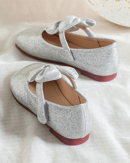 NINO BELLO Shiny Silver Bow Velcro Bellies For Infants