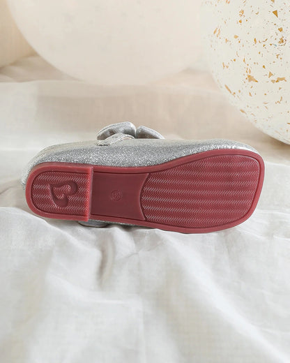 NINO BELLO Shiny Silver Bow Velcro Bellies For Infants