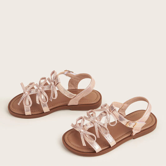 NINO BELLO Rosegold Triple Knot Velcro Sandals For Infants