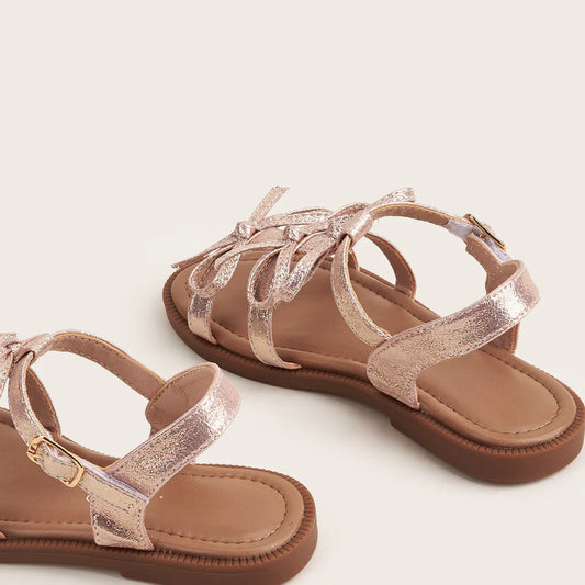 NINO BELLO Rosegold Triple Knot Velcro Sandals For Infants