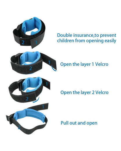 SYGA Anti Lost Wrist Link-Stainless Steel Cord Wrapped with PU-Comfortable & Durable-With Extra Long Harness Strap Walking Hand Belt-Blue