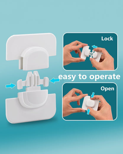 SYGA Baby Safety Locks-Adhesive Back-Locks Automatically-Prevents Child from Opening of Refrigerators Fridge, Freezer & Doors-White