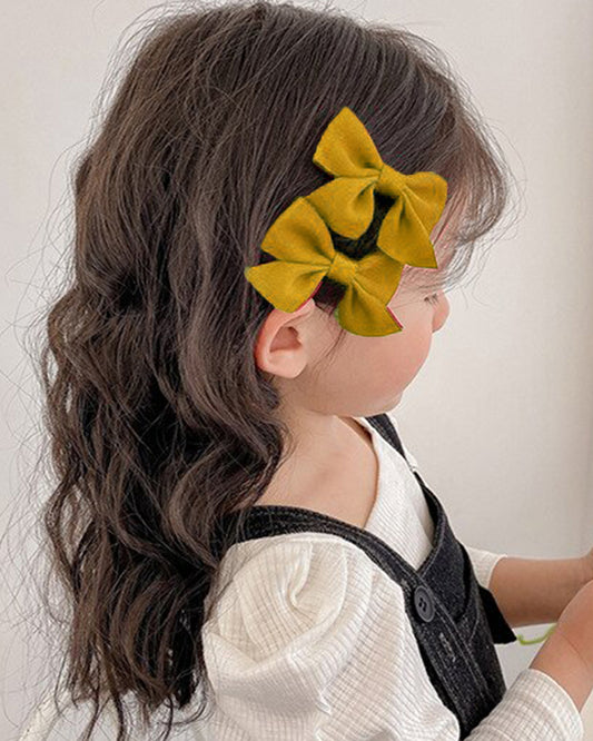 Syga Mustard Hair Clip-Solid-Cotton Blend-Pack of 2-For Infants