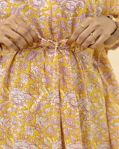 Putchi Yellow Maternity Nursing Kaftan-Cotton-Floral Print-Bump Friendly