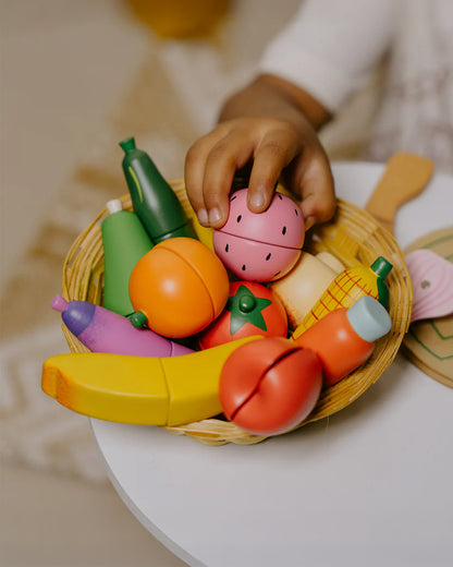 Nesta Toys Wooden Vegetable & Fruit Toy Set-15 Magnetic Pieces-Pretend & Play Toy-24M+