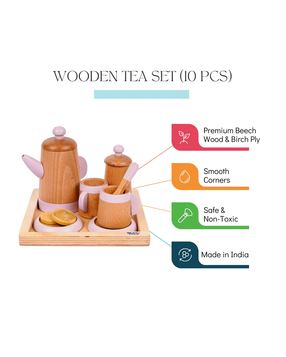 Nesta Toys Wooden Tea Set-10 Pieces-Enhaces Role Play-Pretend