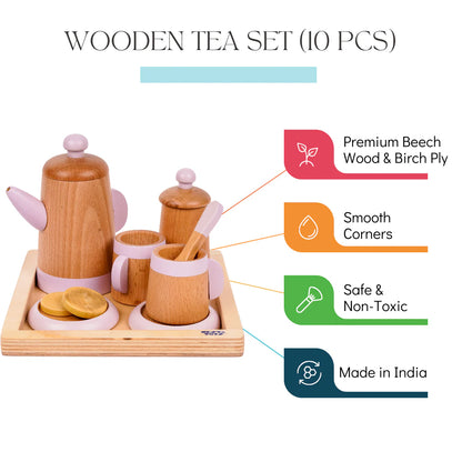 Nesta Toys Wooden Tea Set-10 Pieces-Enhances Role Play-Pretend & Play Toy-24M+