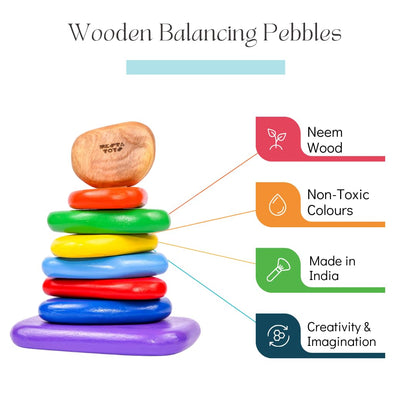 Nesta Toys Wooden Balancing Pebbles Puzzle-8 Pieces-Enhances Hand Eye Coordination-Learning & Educational Toys-24M+