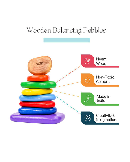 Nesta Toys Wooden Balancing Pebbles Puzzle-8 Pieces-Enhances Hand Eye Coordination-Learning & Educational Toys-24M+