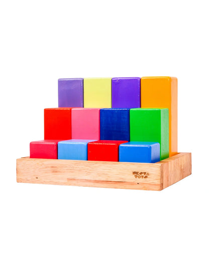 Nesta Toys Wooden Building Blocks With Tray-12 Pieces-Enhances Hand Eye Coordination-Learning & Educational Toys-24M+
