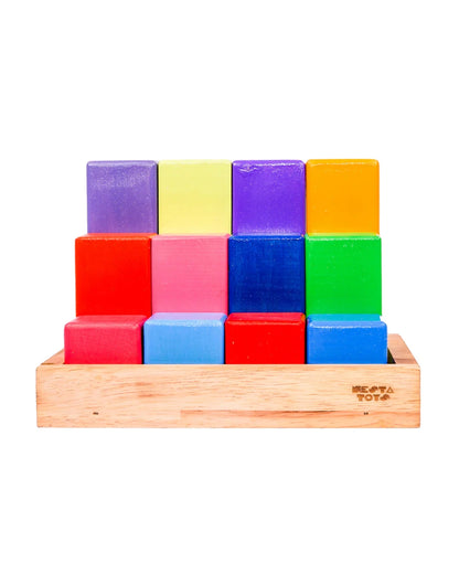 Nesta Toys Wooden Building Blocks With Tray-12 Pieces-Enhances Hand Eye Coordination-Learning & Educational Toys-24M+