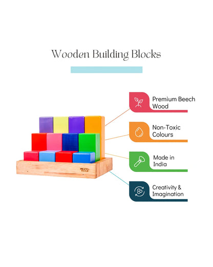 Nesta Toys Wooden Building Blocks With Tray-12 Pieces-Enhances Hand Eye Coordination-Learning & Educational Toys-24M+