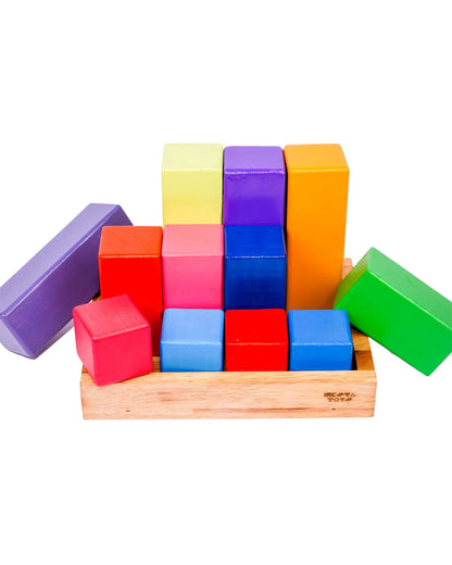 Nesta Toys Wooden Building Blocks With Tray-12 Pieces-Enhances Hand Eye Coordination-Learning & Educational Toys-24M+