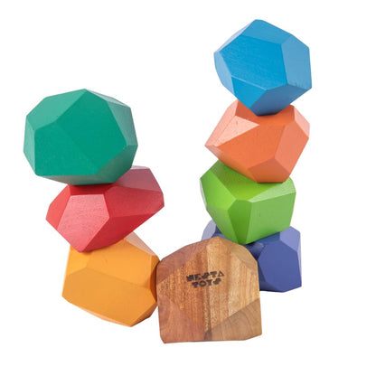 Nesta Toys Wooden Stone Balancing Blocks-8 Pieces-Enhances Hand Eye Coordination-Learning & Educational Toys-24M+