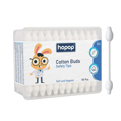 Hopop Safety Tips Cotton Buds-Dual Ended-Made With Natural Cotton-For Infants-55 Pieces