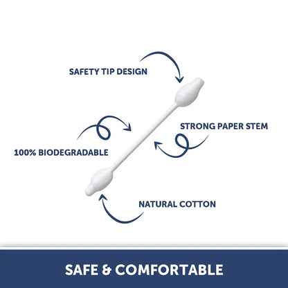 Hopop Safety Tips Cotton Buds-Dual Ended-Made With Natural Cotton-For Infants-55 Pieces