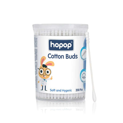 Hopop Baby Spiral Cotton Buds-With Thin Paper Stem-100% Pure and Soft Cotton-For Infants-200 Pieces