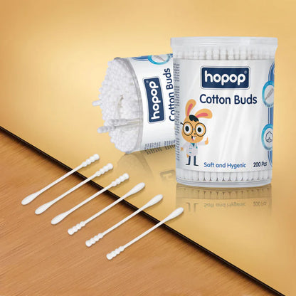 Hopop Baby Spiral Cotton Buds-With Thin Paper Stem-100% Pure and Soft Cotton-For Infants-200 Pieces