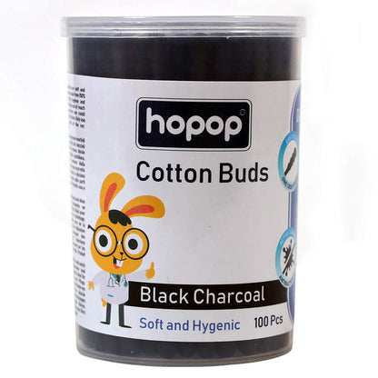 Hopop Cotton Buds-Infused With Black Charcoal-100% Organic Cotton-For Infants-100 Pieces
