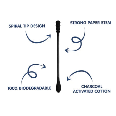 Hopop Cotton Buds-Infused With Black Charcoal-100% Organic Cotton-For Infants-100 Pieces