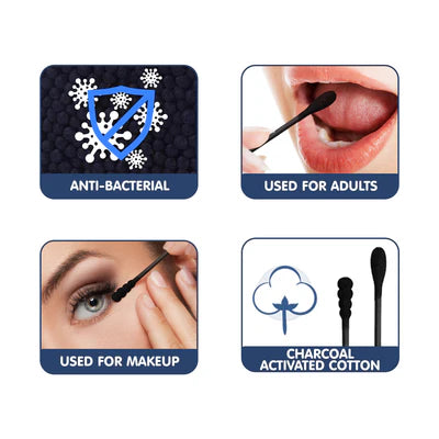 Hopop Cotton Buds-Infused With Black Charcoal-100% Organic Cotton-For Infants-100 Pieces