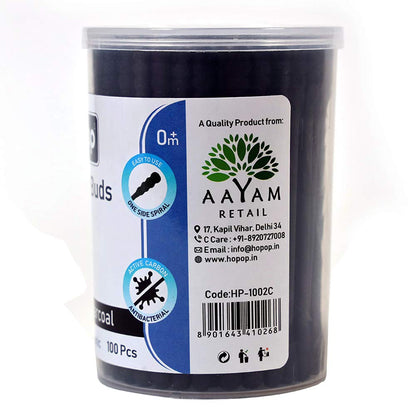 Hopop Cotton Buds-Infused With Black Charcoal-100% Organic Cotton-For Infants-100 Pieces