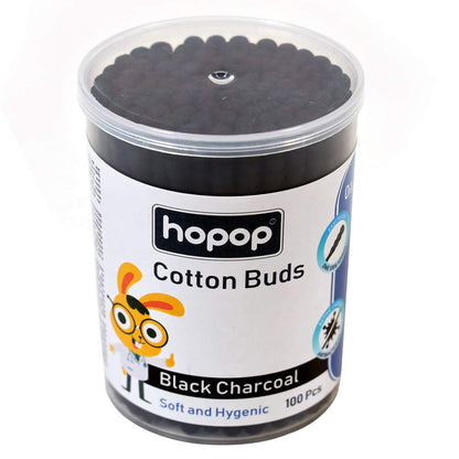 Hopop Cotton Buds-Infused With Black Charcoal-100% Organic Cotton-For Infants-100 Pieces