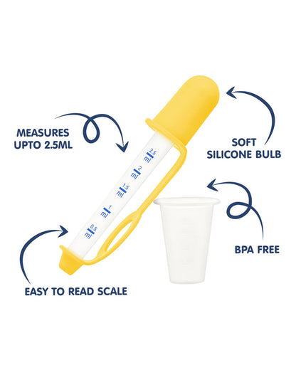 Hopop Medicine Dispenser & Dropper-With Spill Proof Design & Marked Measurements-Yellow-For Infants