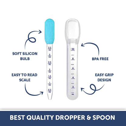 Hopop Medicine Spoon & Dropper-With Spill Proof Design & Marked Measurements-Blue-For Infants