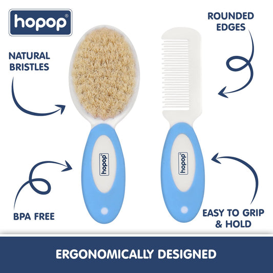 Hopop BPA-Free Baby Hair Brush & Comb Set-Blue